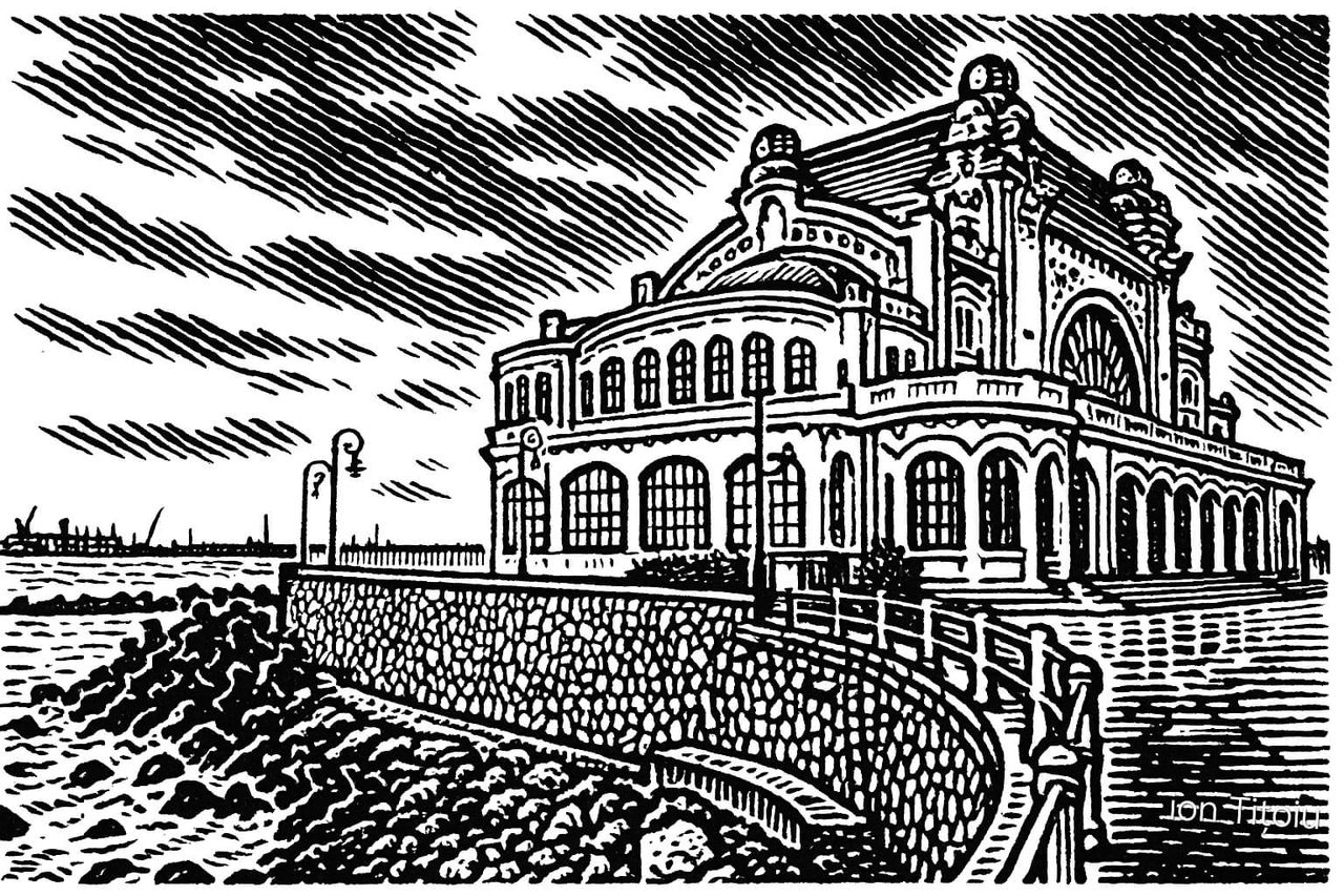 Cazinoul dinspre larg (linocut)