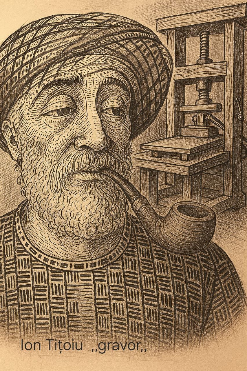 Autoportret cu presa (sepia)