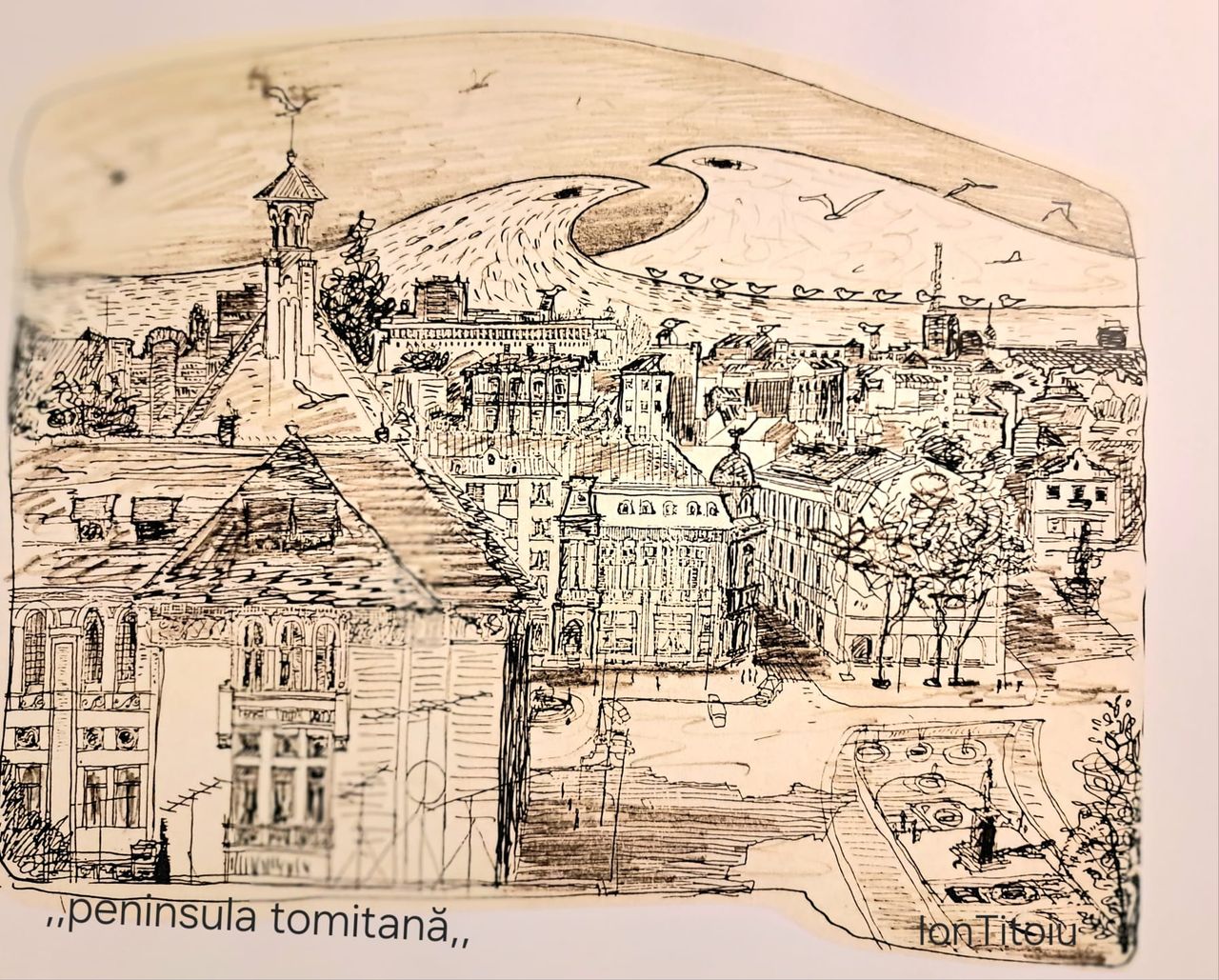 Panoramă cu turnul-orologiu