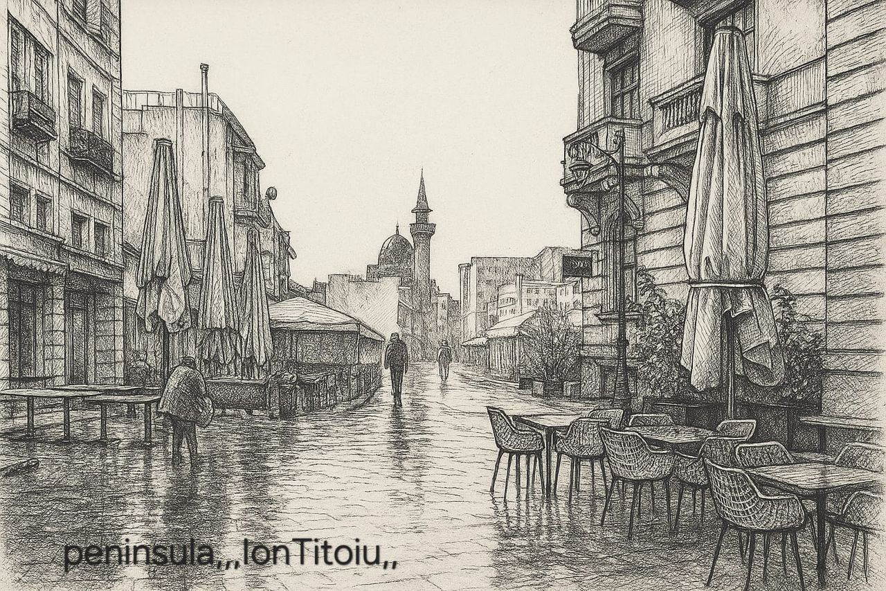 Strada cafenelei (în creion)