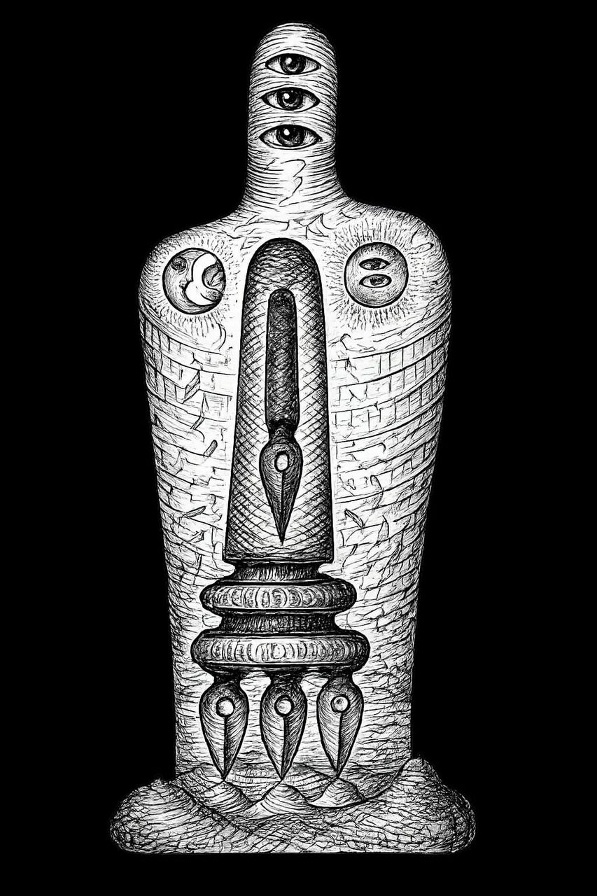 Totem cu coloană-penița pe baluster
